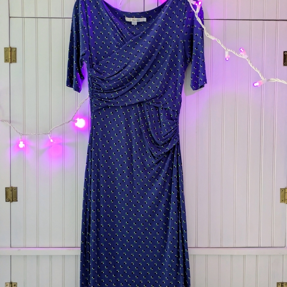 Boden Rita Ruched Sheath Dress Blue Jersey Knit Suze 6 Long Fits Like 4 Long - Picture 7 of 8